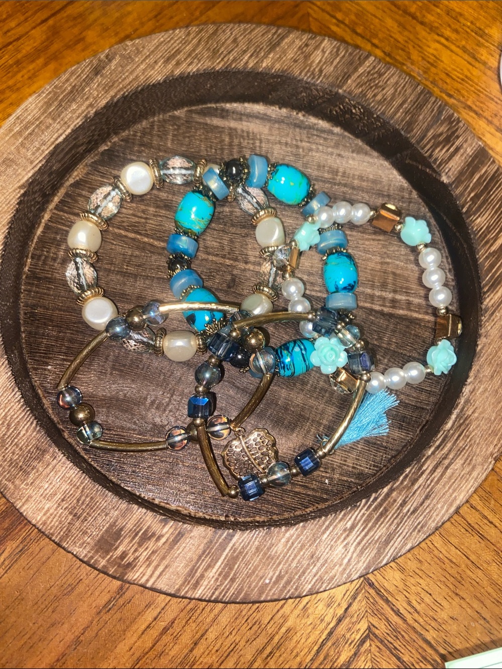 Stackable Turquoise Blue Beaded Women’s Bracelet Set